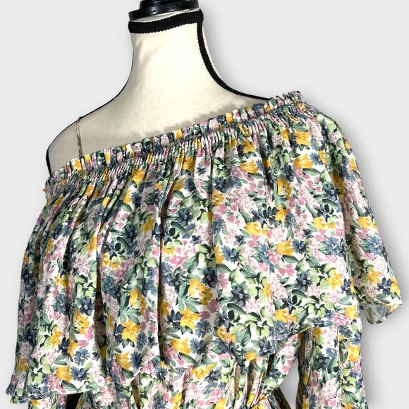 Mango MNG Off One Shoulder Dress Sz SMALL Floral Ruffle Tie Belt NEW - Picture 6 of 14